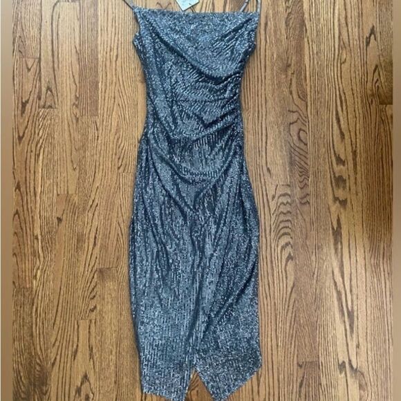NWT New Laundry by Shelli Segal long sequin gray gunmetal prom cocktail dress - Picture 1 of 8